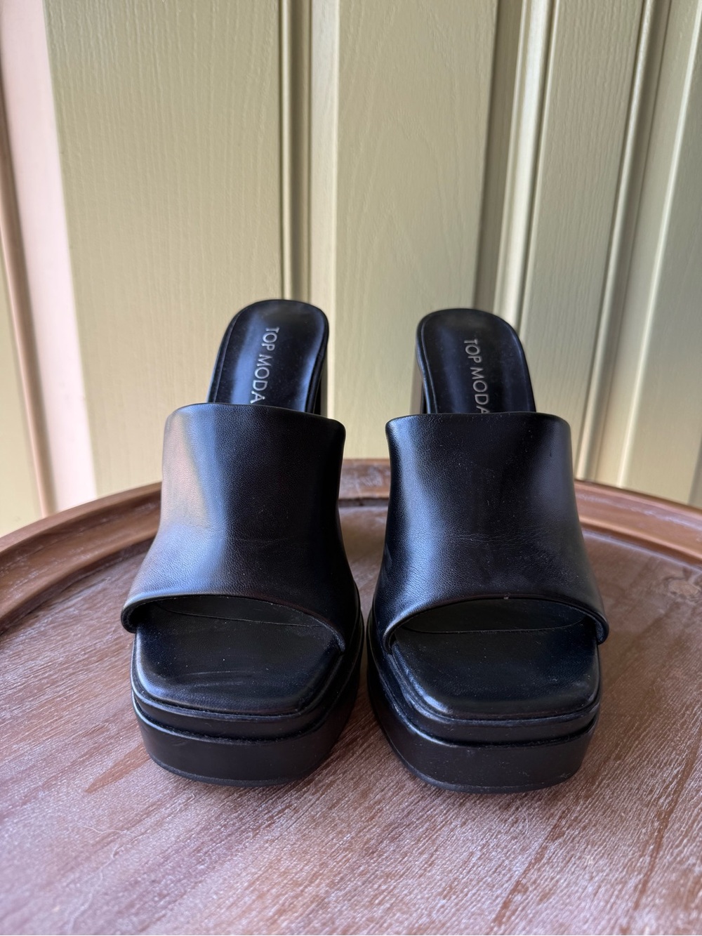 TOP Moda Black Chunky Platform Slide Mules